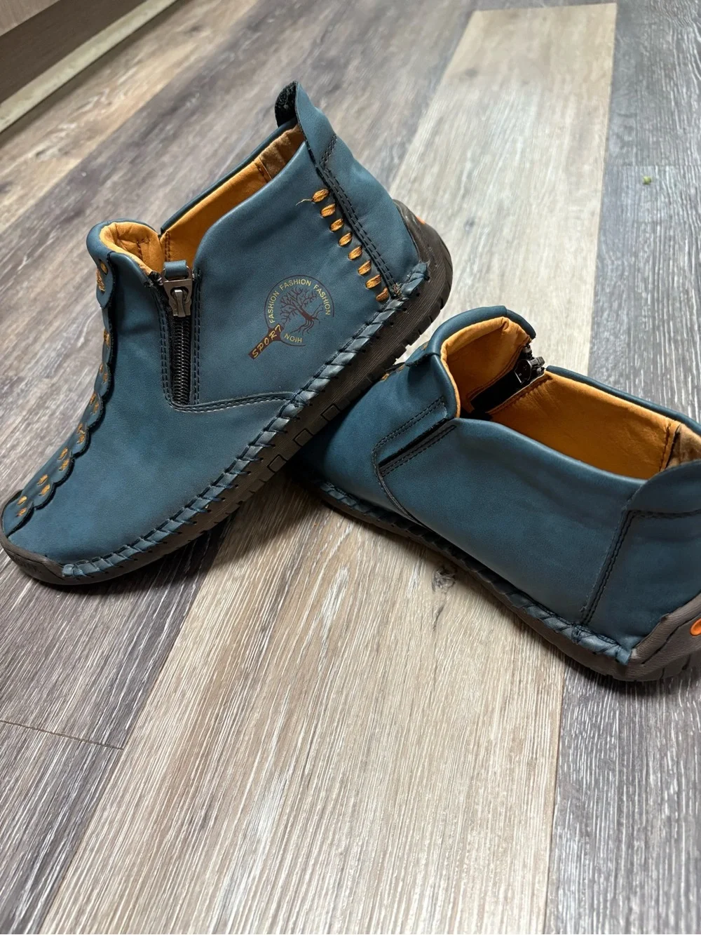Men's Chukka Boots in Teal with Contrast Tan Lining. Leather; Fashion
